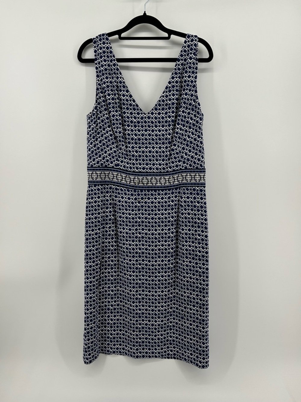 Tory Burch Navy & White Sleeveless V-Neck Midi Dress